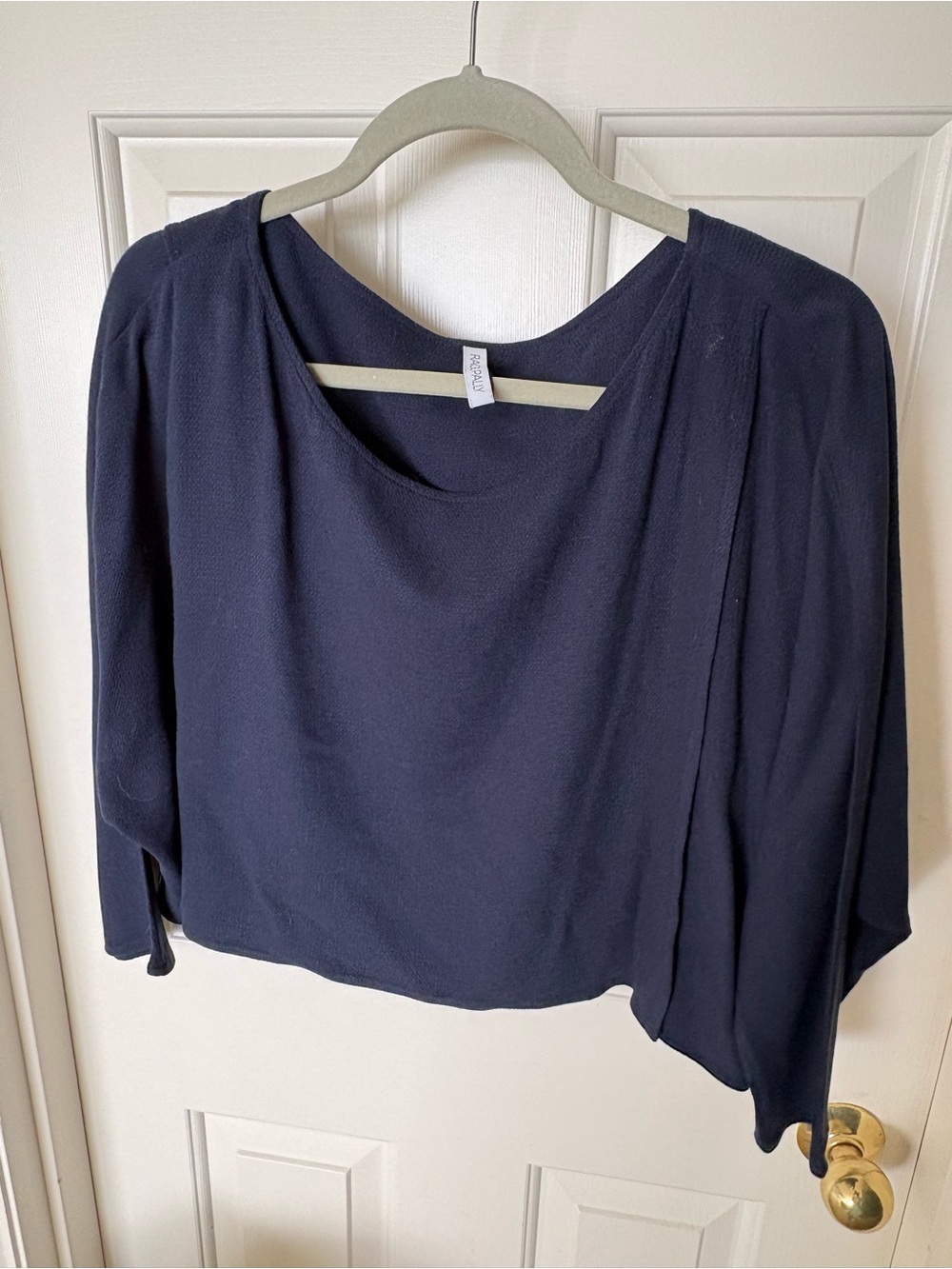 Rachel Pally Navy Blue Draped Long-Sleeve Blouse